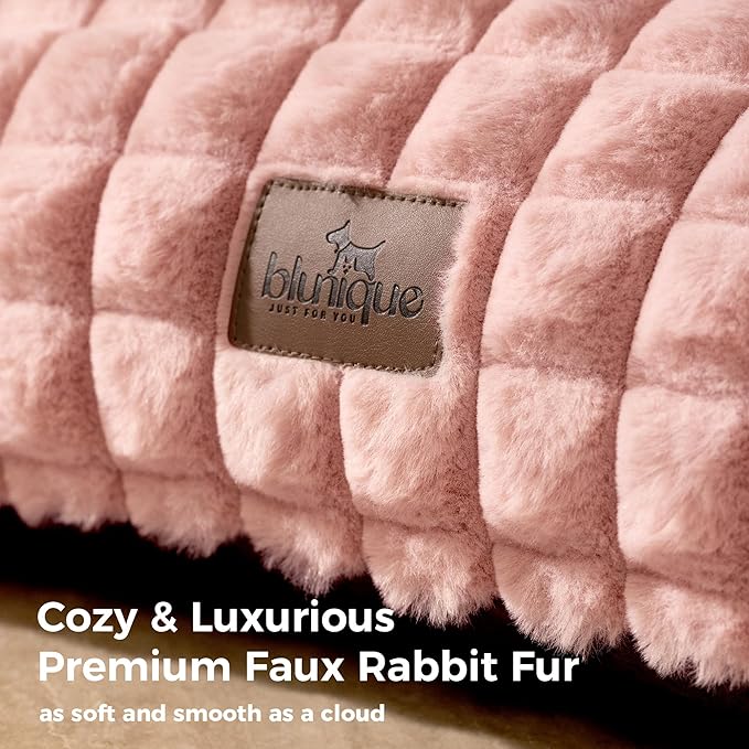Cat Couch Bed with Fluffy Faux Rabbit Fur for Indoor Cats, 24 Inch | Cute Fuzzy Pet Sofa With Washable Cover For Puppy Kitten, Suppportive Cozy Pets Couch in 3D Diamond Pattern, Pink