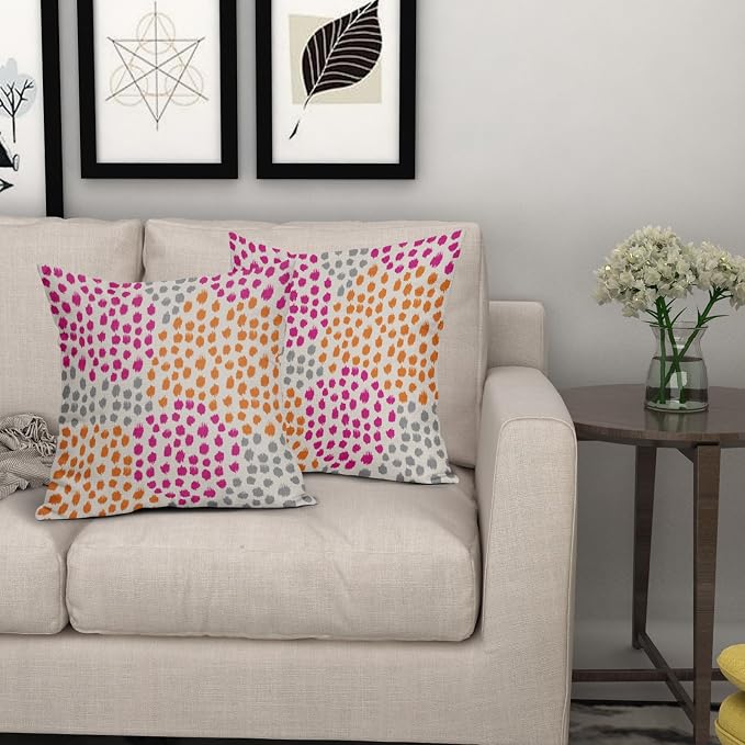 Pink Orange Grey Throw Pillow Covers 18x18 Set of 2 Hot Pink Preppy Room Decor Pillows Trendy 70s Colored Dot Decorative Print Outdoor Pillowcase Cushion Cover Linen Pillow Case for Sofa Couch Bed