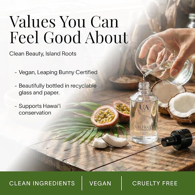 Lilikoi Coconut Body and Hair Mist from Hawaii, Hair Perfume for a Light, Hydrating Refresh, Body Mist for Women and Men, Alcohol-Free, With Moisturizing Hyaluronic Acid & Glycerin, 3.4 oz