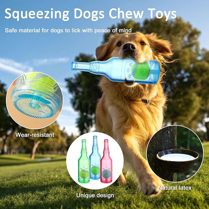 Water Bottle Dog Toy for Aggressive Chewers, Cute Squeaky Indestructible Water Bottle Dogs Chew Toys for Medium/Small Dogs Interactive Dog Toys to Exercise and Accompany (Red-Large)