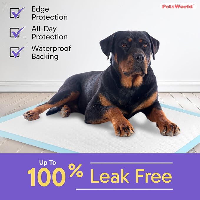 PetsWorld XL Dog Pee Pads 30"x36", 50-Count – Heavy Duty, Leak-Proof Potty Training Pads for Puppies & Large Dogs, Super Absorbent, Quick-Dry Disposable Pads with Odor Control