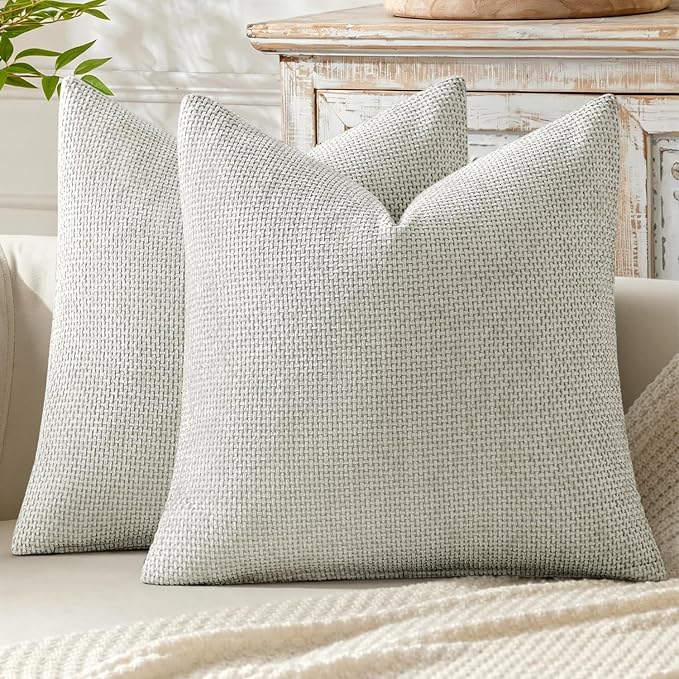 MIULEE Decorative Couch Throw Pillow Covers 18x18 Inch Grey-White 2 Pack | Modern Boho Accent, Soft Chenille Pillow Covers, Farmhouse Cushion Cases for Home Decor Bed Sofa Living Room