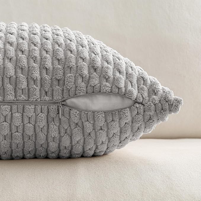 MIULEE Decorative Throw Pillow Covers 20x20 Light Grey Textured Corduroy | Pack of 2 Striped Pillow Covers Modern Farmhouse Home Decor for Couch Bed Sofa Living Room