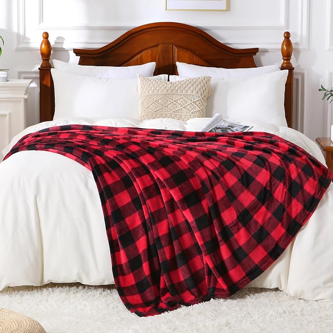Viviland Checkered Blanket King Size 90x108 Inches | Soft Fuzzy Cozy, Buffalo Plaid, Microfiber, For Bed