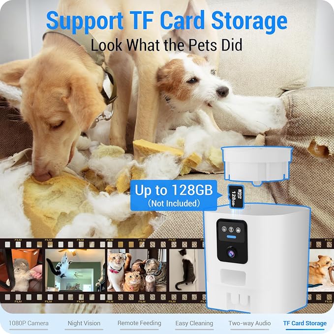 Frienhund Automatic Cat Feeder with Camera: 5G WiFi Automatic Dog Feeder with Night Vision, 7L Auto Cat Food Dispenser with 1080P Camera for Multiple Pet, Detachable for Easy Clean -29 Cup (ACF100W-B)