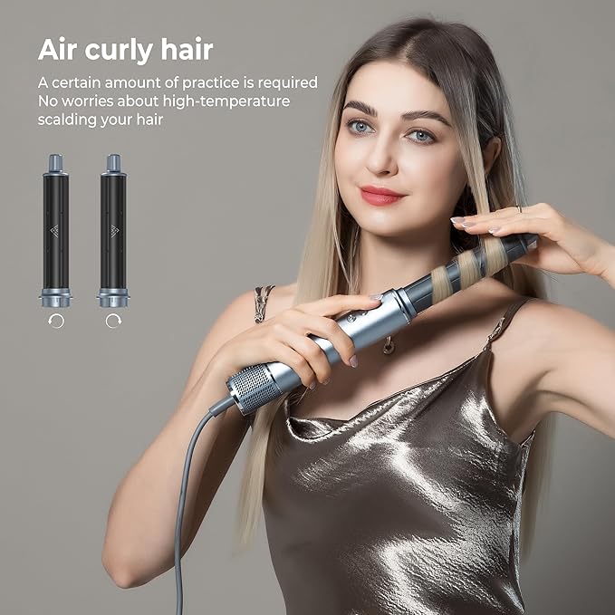 Hair Dryer Brush 5 in 1 Autowrap Hot Air Hair Styler with High-Speed Aluminum Alloy Blow Dryer Brush Volumizing, Straightening & Fast Drying with Negative Ion, No Heat Damage (Blue Silver)