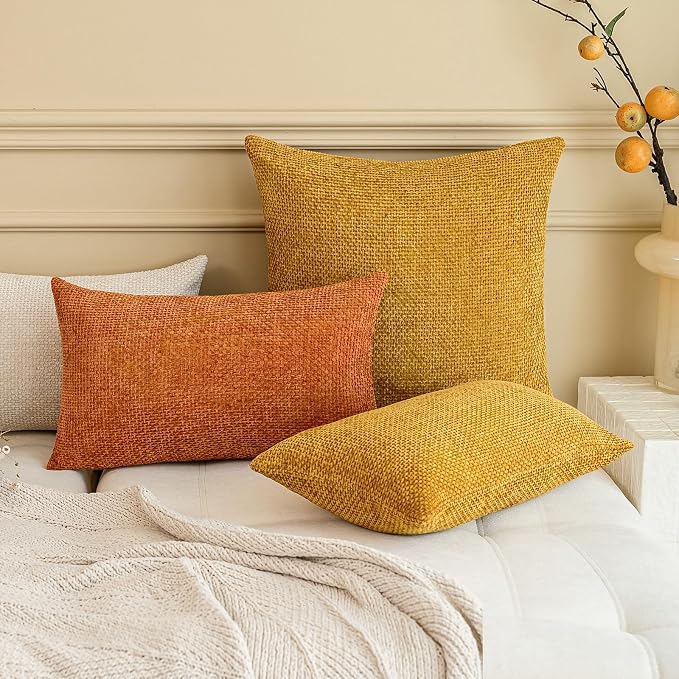 a moment Fall Orange Chenille Throw Pillow Covers 22x22 Inch Pack of 2 Modern Decorative Throw Pillow Covers Farmhouse Cross Covers Home Decor for Sofa Bedroom Living Room
