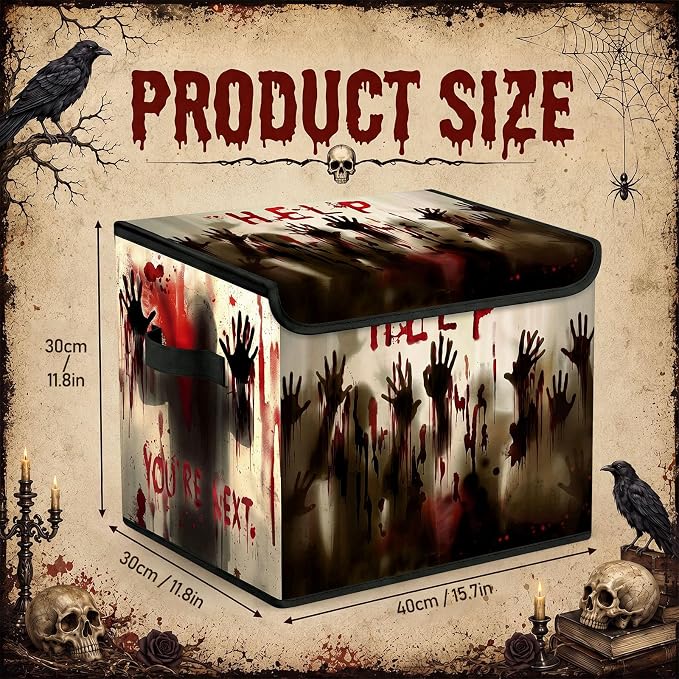 Briwooody Halloween Storage Bin with Lid and Carrying Handle Halloween Help Foldable Storage Box Large Bloody Ghost Shadow Hands Decorative Collapsible Container Basket for Closet Home Bedroom Gift