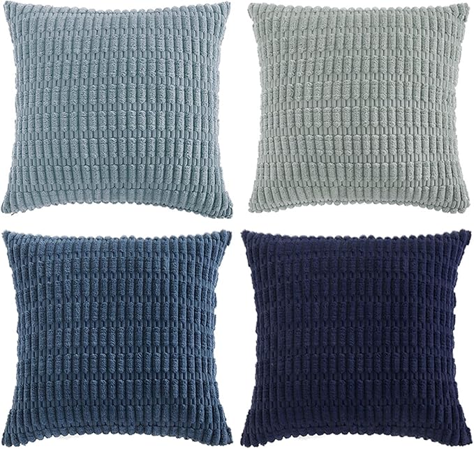 Fancy Homi 4 Packs Decorative Throw Pillow Covers for Living Room Couch Bed, Modern Farmhouse Boho Home Décor Accent Cushion Case, 14" x 14", Blue Series