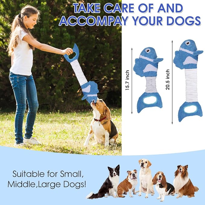 Squeaky Clownfish Dog Toy, Stretchable Plush Tug Toy, Blue