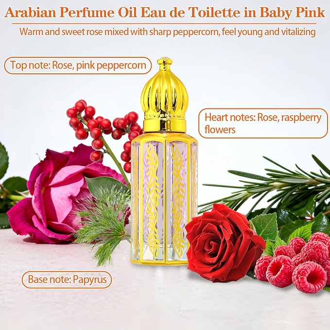 3 Pack Arabian Perfume for Women, Arabic Perfume Oil Roll On, Rose, Jasmine, Musk, Sandalwood, Eau de Parfum and Eau de Toilette, 0.4 fl. oz