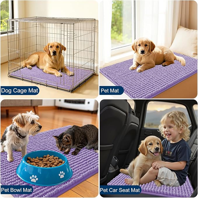 OLANLY Dog Door Mat for Muddy Paws 34x21, Extra Absorbent Chenille Mud Mat | Lavender, Absorbs Moisture and Dirt, Non-Slip Machine Washable Doormat, Quick-Drying Indoor Entryway Floor Mat for Dogs