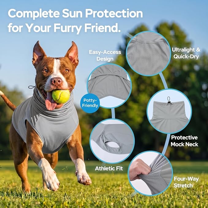 LovinPet UPF 150+ Dog Sun Shirt, Sleeveless High Neck Cooling UV Protection Clothes for Large Breeds, Quick Dry Lightweight Outdoor Vest with Breathable Belly Panel, Gray, 3XL