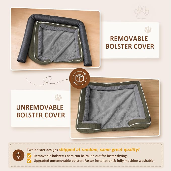 Comfort Expression Waterproof Orthopedic Dog Bed for Extra Large Dogs | Supportive Egg Crate Foam XL Pet Bed with Removable Bolster, Dog Couch with Washable Cover & Non-Slip Bottom, 42x30 Inch