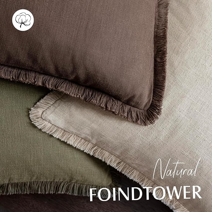 Foindtower Set of 2 Decorative Linen Fringe Throw Pillow Covers Boho Farmhouse Cushion Cover with Tassels Lumbar Accent Pillowcase for Bed Couch Living Room Home Bedroom Decor,12×24 Inch,Reddish Brown