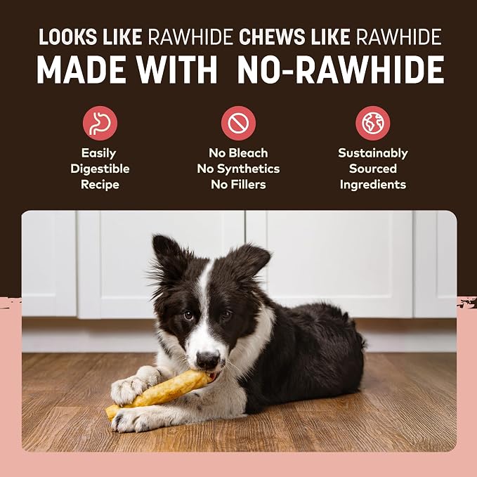 Earth Animal No Hide Dog Chews - Medium Rolls 3 Count Strawberries & Cream | Strawberries & Cream Flavored Natural Rawhide Free Long Lasting Dog Chews - Treats for Medium Dogs and Aggressive Chewers