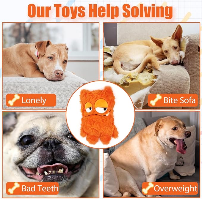 Monster Stuffed Squeaky Dog Toy, Crinkle Dog Plush Toy, Orange | Soft Lightweight Toy for Fetch and Chew, Interactive Outdoor Indoor Play for Tug, Birthday Gift, For Puppy Small Medium Dog