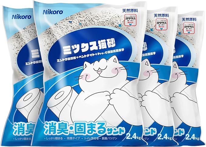 NIKORO Tofu Cat Litter,Strong Clumping Cat Litters,21lbs(5.29 lbs×4Bags) | Odor Control and Unscented Ultra Absorbent Water Flushable Tofu Cat Litter,Dust Free Scent Free