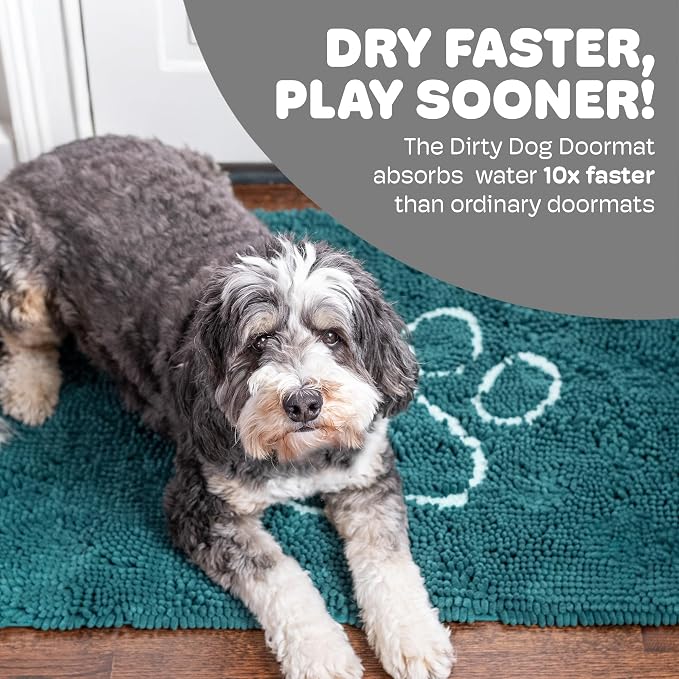 Dog Gone Smart Dirty Dog Doormat - Fast Drying Rug - Petrol, 35 x 26 in | Super Gripper Backing for Clean Floors - Absorbent Microfiber and Machine Washable Mat for Muddy Paws
