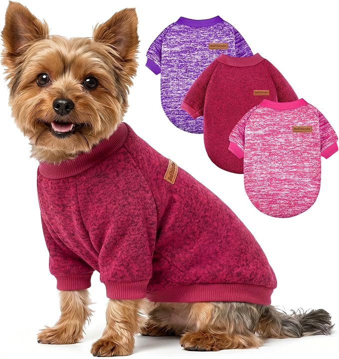 3 Pack Dog Sweaters for Small Dogs Girl Boy Winter Fleece Clothes Warm Soft Dog Sweatshirt Outfit for Dogs Cats Pet Apparel