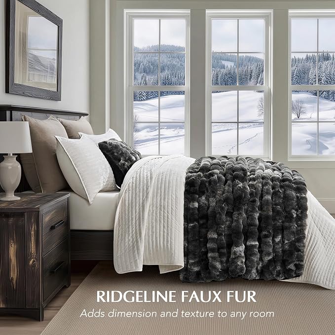 Faux Rabbit Fur Bubble Throw Blanket, 50"x60", Marble Black | Ultra Soft, Luxury Faux Rabbit Fur Throw, Thick Warm Bubble Blanket, Cozy Fluffy Reversible, for Bed, Couch, Chair, Sofa
