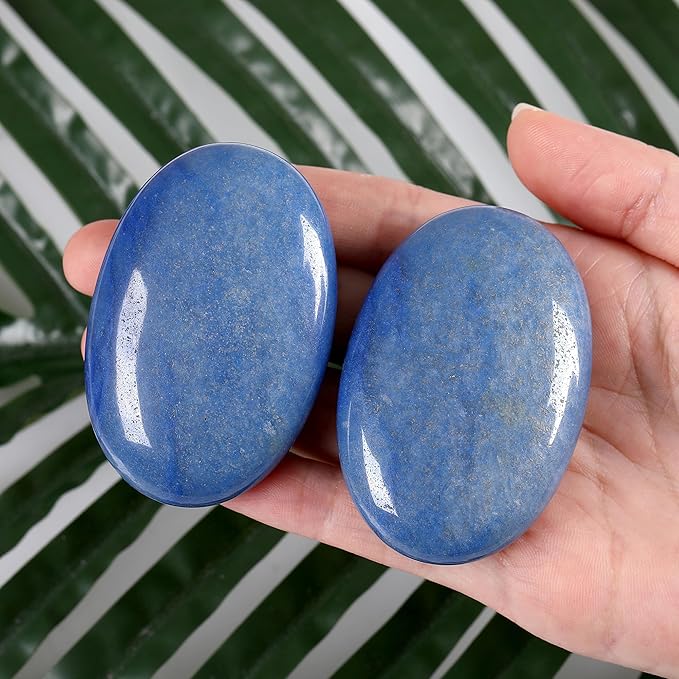 ZHIYUXI 2.4" Blue Aventurine Crystals Gemstones and Crystals and Stones Crystal Decor Energy Balancing Therapy Polished Stones Palm Stone Mediation Gifts 1PC