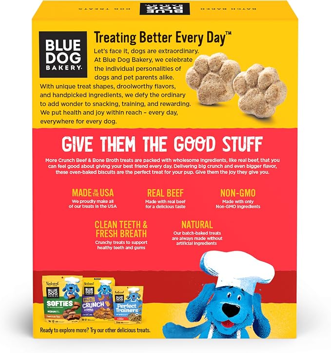 Blue Dog Bakery, More Crunch Beef Broth Biscuit, Medium Dog Treats 18oz 3pk | Crunchy Oven-Baked Dog Treat Biscuits, Made with Real Beef & Bone Broth & Other Real Premium Wholesome Ingredients in the USA