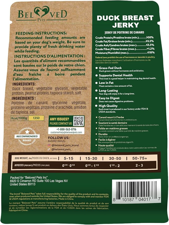 Beloved Pets Dog Treats Duck Jerky Breast - Human Grade Meat Sticks - Natural Pet Dried Snacks Rawhide - Free - Long Lasting Chews for Large & Small Dogs (24 oz (Pack of 1), Duck Jerky Breast)