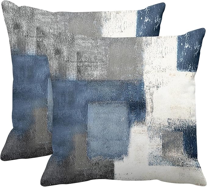 Throw Pillow Covers Set of 2, 18 x 18 Inch, Navy Grey White | Abstract Modern Art Outdoor Decorative Square Pillow Cases Couch Cushion Case for Couch Bed Sofa Living Room Home Decor