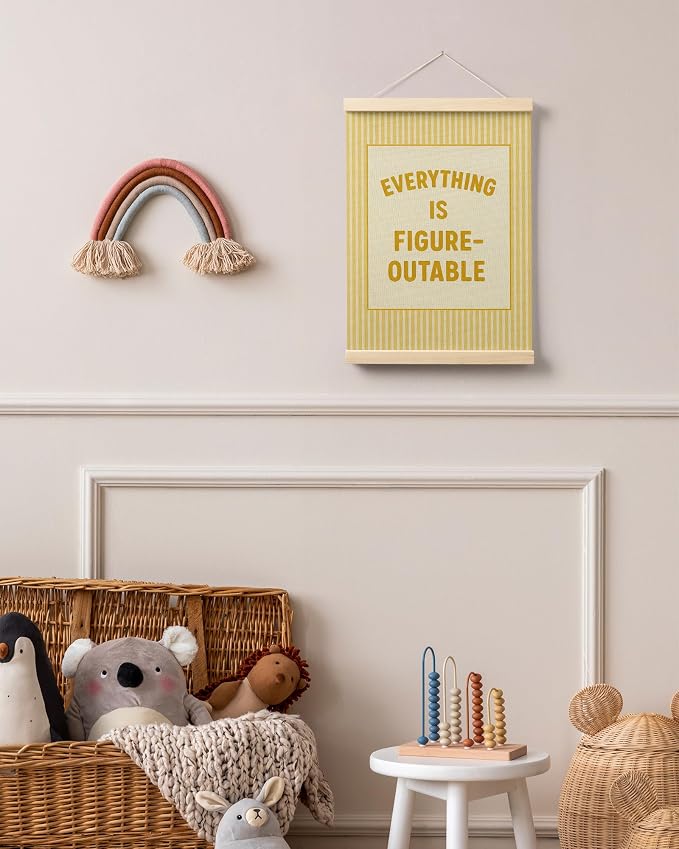 FGFK Everything Is Figureoutable Positive Affirmations Wall Art Poster Hanger Frame, Retro Yellow Inspirational Canvas Prints Framed Wall Decor for Office Classroom Home Bedroom, 12x16 Inch