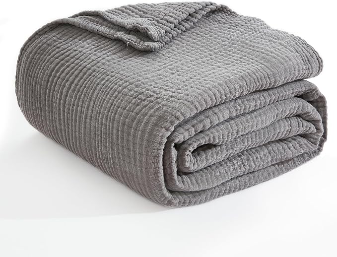 EMME Muslin Blankets for Adults Grey Small Blanket 40" x 50" | Throw Blanket for Couch Breathable Gauze Soft Lightweight Airy Light