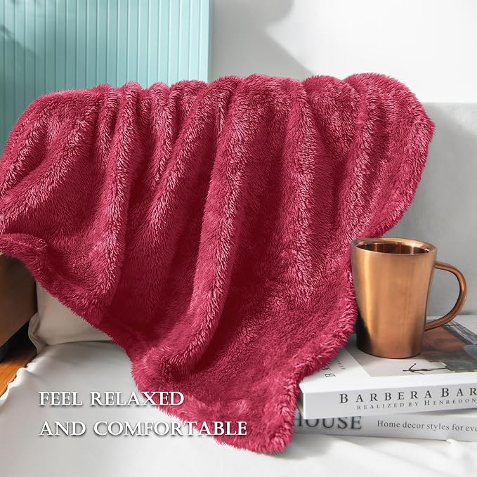 Exclusivo Mezcla Fuzzy Plush Fleece Bed Blanket Queen Size, Deep Red | 90x90 Inches, Super Soft and Cozy Bed Blanket, Fluffy Decorative Bedding for Livingroom, Bedroom, All Season