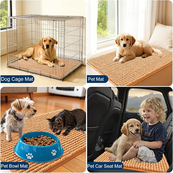 OLANLY Dog Door Mat for Muddy Paws 44x24, Extra Absorbent Chenille Mud Mat | Orange, Absorbs Moisture and Dirt, Non-Slip Machine Washable Doormat, Quick-Drying Indoor Entryway Floor Mat for Dogs