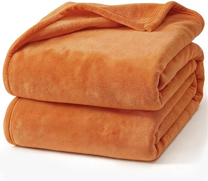 Hansleep Throw Orange Fleece Blanket, Soft Flannel Bed Blanket | Fuzzy Cozy Blanket 50x60 Inches, Multi-use for Bed, Sofa, Couch, Travel, Camping, All Season Warm Lightweight Cover