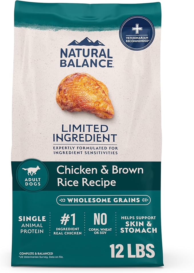 Natural Balance Limited Ingredient Dry Dog Food - Complete Nutrition for Adult Dogs - Wholesome Grains Brown Rice Recipe - Limited Ingredient Formula - 12 lb - Chicken & Brown Rice | Dry Dog Food with Wholesome Grains, Balanced Nutrition for Adult Dogs...