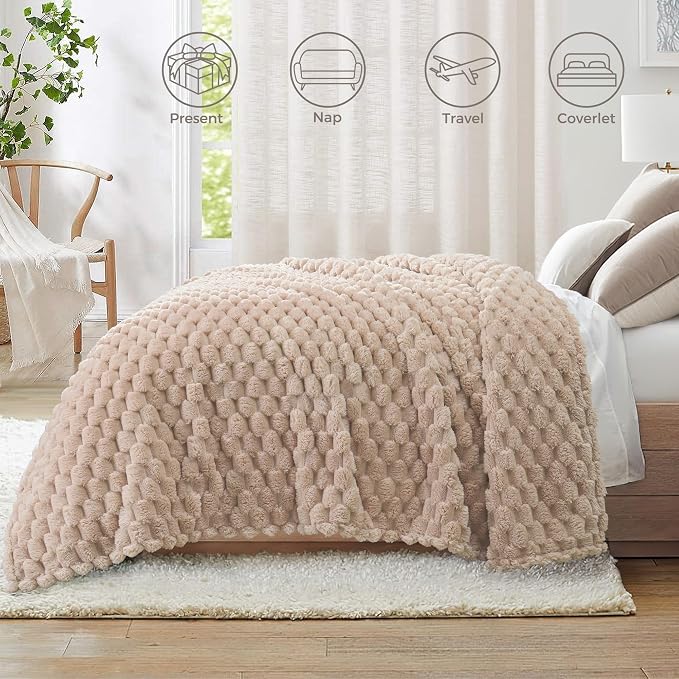 Whale Flotilla Soft 3D Jacquard Fleece Throw Blanket for Couch & Bed, Camel | Super Cozy Lightweight Plush Fluffy Throw, Luxury Decorative All‑Season Couch Cover Blanket for Sofa & Office Chair, 50"x60"