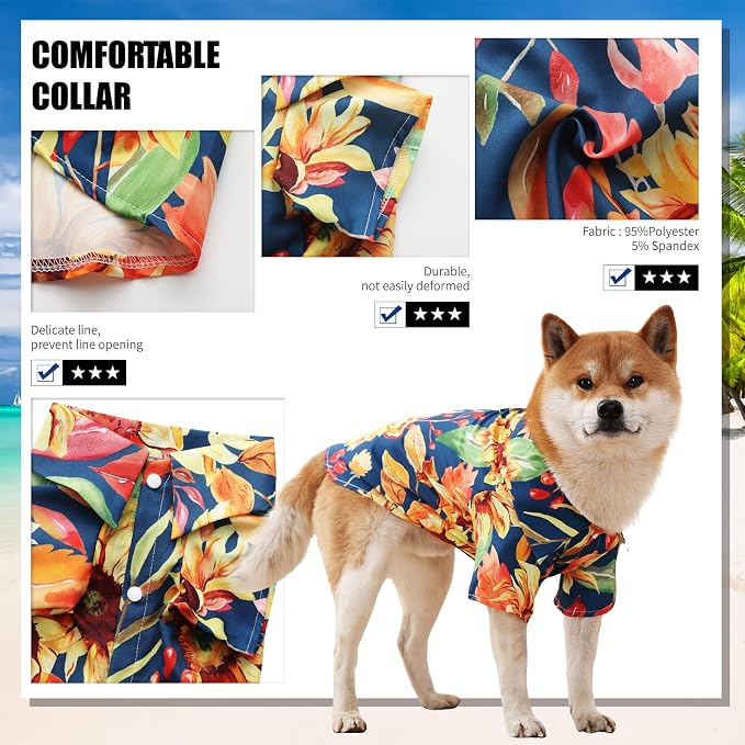 Dog Shirt Hawaiian, Pet Summer T-Shirts Dog Style Floral Breathable Cool Clothes Hawaiian Shirts Gifts for Owner and Pet Shirts are Sold Separately