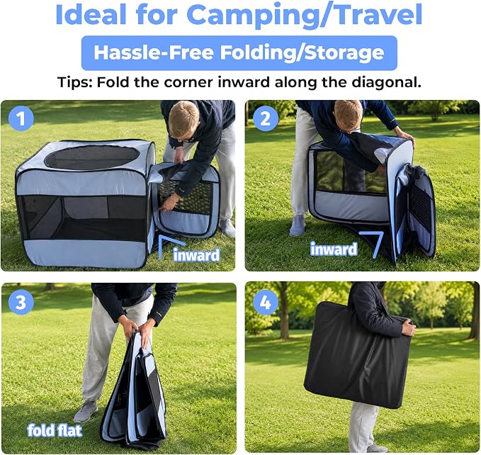 2-in-1 Dog Playpen, Portable Cat Playpen, No Assembly Need | Pop Up Puppy Pet Play Pen Tent Indoor Outdoor Enclosed, Large Kitten Crate Cage Kennel, Small Animals Kitty Condo House