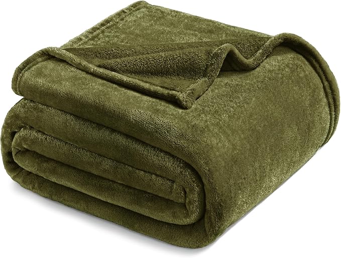 Exclusivo Mezcla Soft Fleece Blanket Queen Size for Bed, Olive Green | 90x90 Inches, Double-Sided Brushed Flannel, Lightweight Plush Cozy Blanket for Home Decor, All Season, Machine Washable