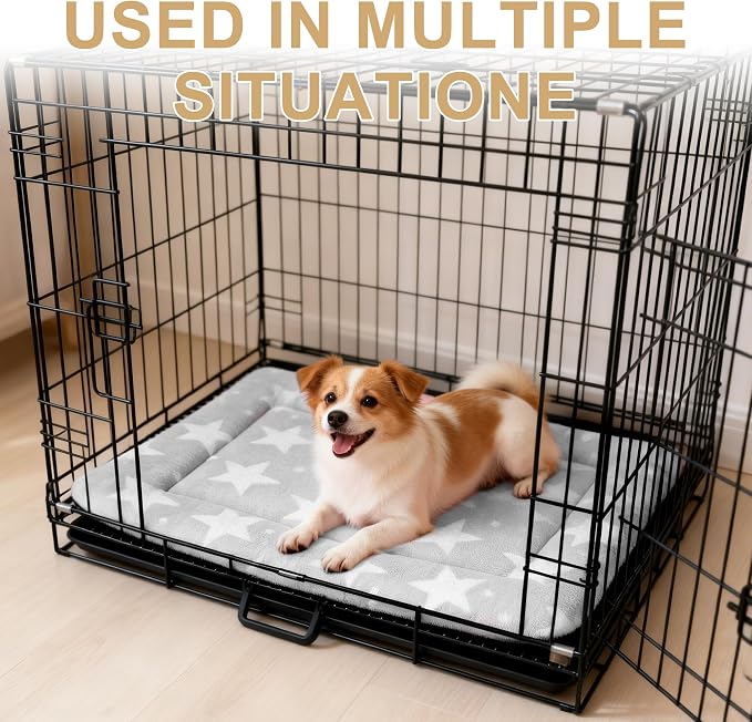 Dog Bed Mat – Soft & Comfortable Dog Kennel Pad for Crate – Durable Crate Bed & Mat for Dogs & Cats – Ideal for Crate, Kennel, and Home Use (Big&Little Stars Grey, M(30"*20"*1.5"))