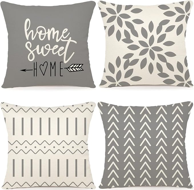 YCOLL Pillow Covers 20x20 Set of 4, Modern Sofa Throw Pillow Cover, Decorative Outdoor Linen Fabric Pillow Case for Couch Bed Car，Gray
