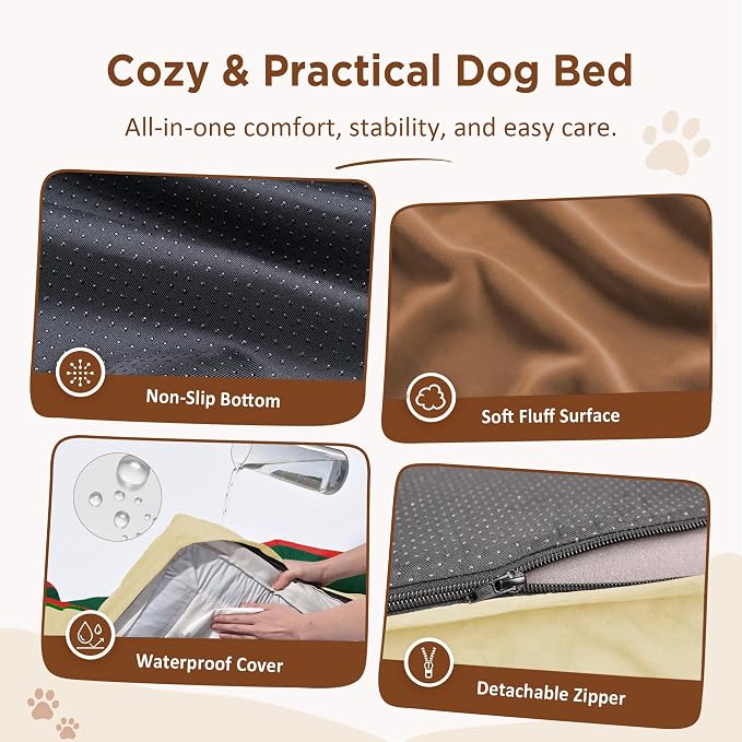 Comfort Expression Orthopedic Dog Beds for Large Sized Dog with Bolster | Waterproof Dog Couch Bed with Washable Cover & Non-Slip Bottom, Supportive Egg Crate Foam Large Pet Bed, 36x27 Inch