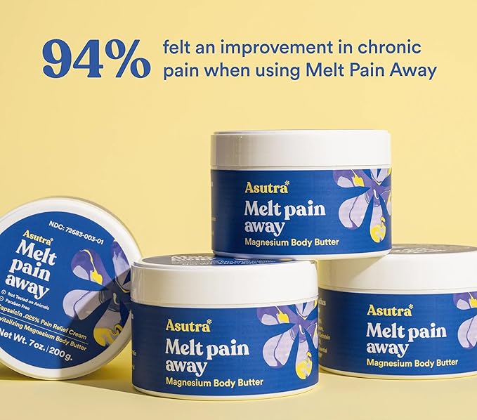 ASUTRA Melt Pain Away Magnesium Lotion for Pain Relief 7 oz | Magnesium Cream for Muscle, Leg Cramps, and Feet wtih Shea Butter & Almond Oil Moisturizer