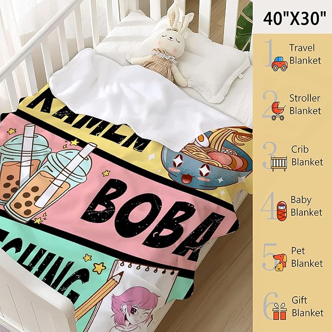 Kawaii Anime Decor Flannel Blanket - Luxurious Warm & Cozy for Women & Girls, L 60x80 Inch Most People's Choice
