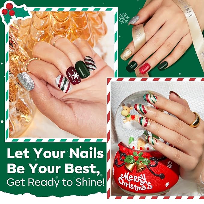 modelones Christmas Nail Polish Set 6 Colors Red Green Glitter Gold Silver Mini Nail Polish Kit Quick Dry Manicure Nail Art Manicure DIY Home Salon Gift for Women Mom