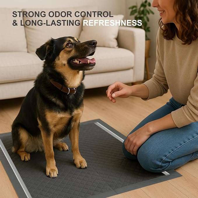 CLEAN SPACES Charcoal Puppy Pads 28"x34" 50 Count, Soft, 6-Layer, Absorbent | X- Large Disposable Pee Pads for Dogs / Wee Wee Pads / Potty Training Pads, Underpads with Activated Carbon to Eliminate Odor