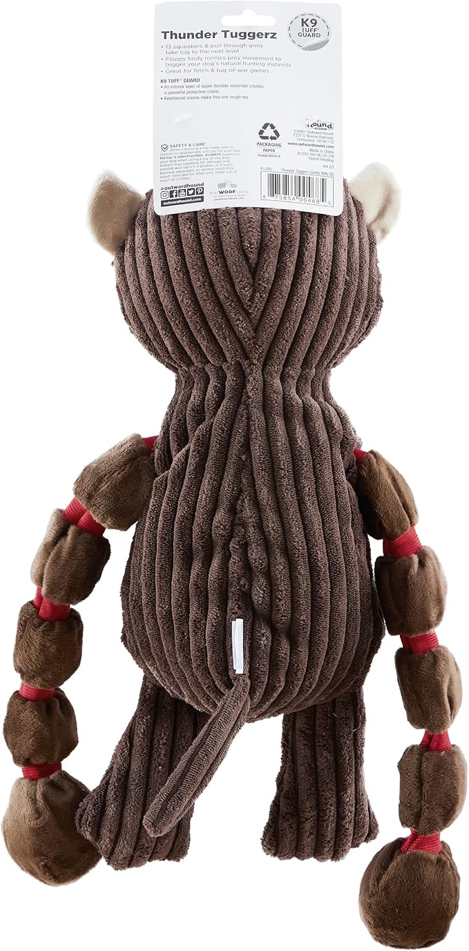 Outward Hound by Charming Pet Thunda Tugga Gorilla Plush & Squeaky Dog Tug Toy