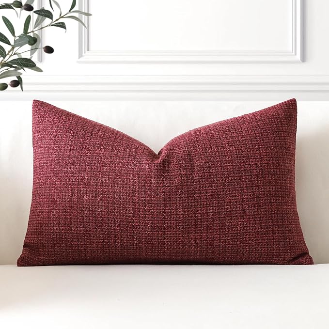 OTOSTAR Linen Throw Pillow Cover Set of 1 Decorative Lumbar Pillowcases Cushion Covers 12x20 Inch for Home Decor Sofa Bedroom Car 30 x 50CM Burgundy