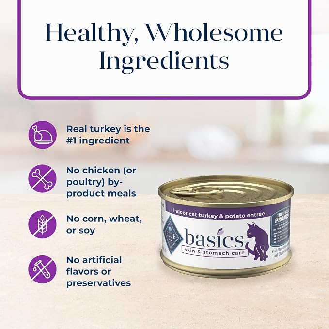 Blue Buffalo Basics Turkey Adult Grain-Free Wet Cat Food, 3 oz, 24 ct | Real Turkey #1 Ingredient, Limited Ingredient Diet, Promotes Gentle Digestion, Nourishes Skin & Coat