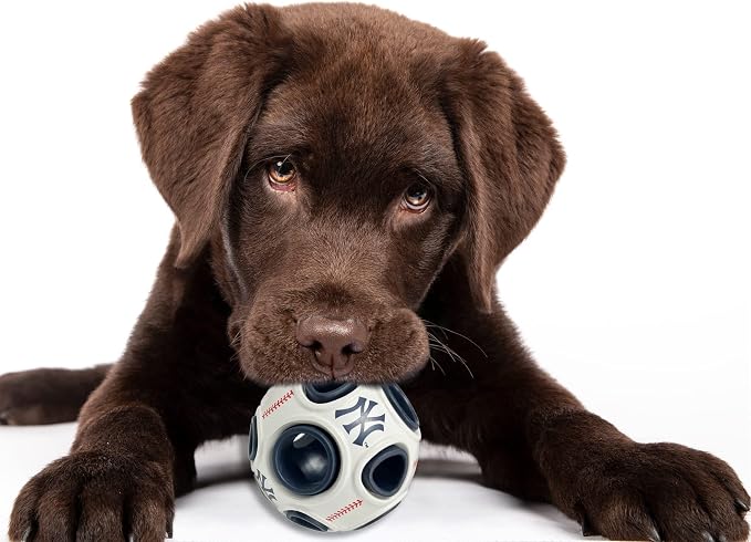 Pets First MLB New York Yankees Baseball Treat Dispensing Toy for Dogs and Cats, Rubber Ball, Interactive Fun Dog/Cat Treat, Natural Rubber Dog/Cat Feeder